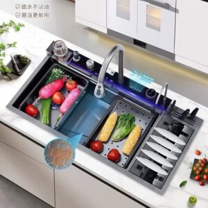 سینک ظرفشویی پیانویی 5 کلید دودی 100سانتی متر Huadiao آبچکدار